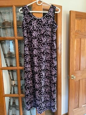 Coldwater Creek Black Midi Dress with Lavender Floral Print